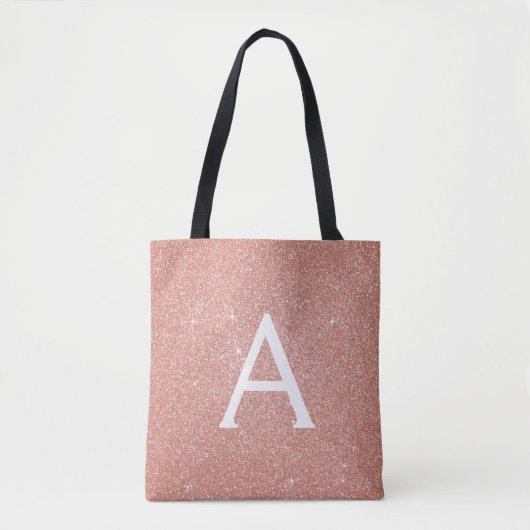 Roze Rose Gold Sparkle Elegant Monogram Boekentas Tote Bag (Voorkant)