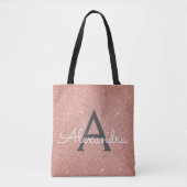 Roze Rose Gold Sparkle Elegant Monogram Boekentas Tote Bag (Voorkant)
