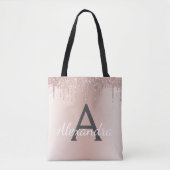 Roze Rose Gold Sparkle Elegant Monogram Boekentas Tote Bag (Voorkant)