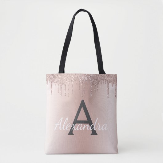 Roze Rose Gold Sparkle Elegant Monogram Boekentas Tote Bag (Voorkant)