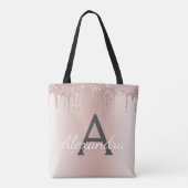 Roze Rose Gold Sparkle Elegant Monogram Boekentas Tote Bag (Achterkant)