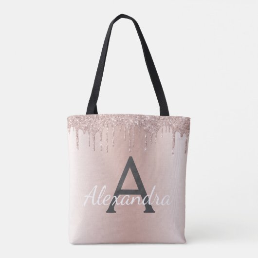 Roze Rose Gold Sparkle Elegant Monogram Boekentas Tote Bag (Achterkant)