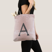 Roze Rose Gold Sparkle Elegant Monogram Boekentas Tote Bag (Dichtbij)