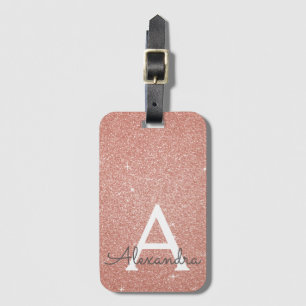 Roze Rose Gold Sparkle Glitter Monogram Naam Bagagelabel