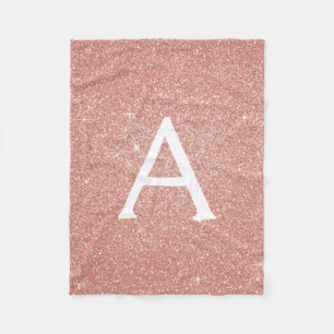 Roze Rose Gold Sparkle Glitter Monogram Naam Fleece Deken