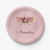 Roze Rose Gold Sparkle Kat Monogram Verjaardag Papieren Bordje (Voorkant)