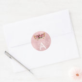 Roze Rose Gold Sparkle Kat Monogram Verjaardag Ronde Sticker (Envelop)