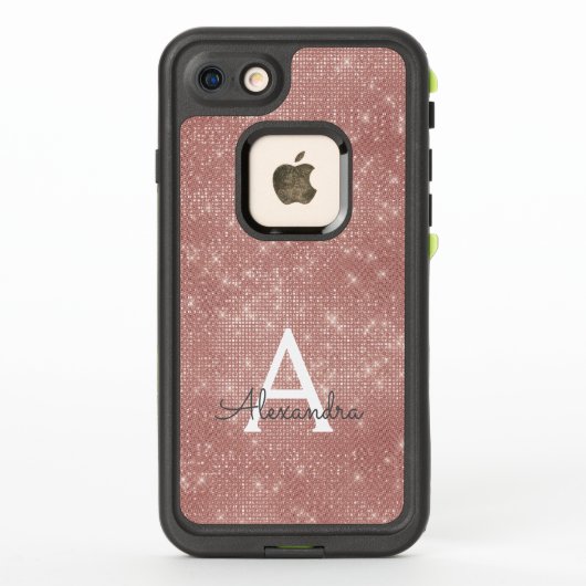 Roze Rose Gold Sparkle Modern Monogram Naam (Achterkant)