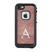 Roze Rose Gold Sparkle Modern Monogram Naam LifeProof iPhone Hoesje (Achterkant)