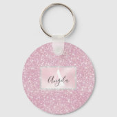 Roze Rose Gold Sparkly Glitter Monogram Girly Sleutelhanger (Voorkant)