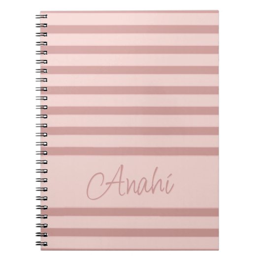 Roze Rose Gold Stripes gepersonaliseerd Notitieboek (Voorkant)