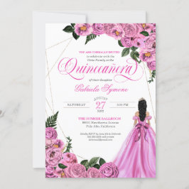 Roze Rose Gold Tiara en Ball Gown Quinceañera Kaart