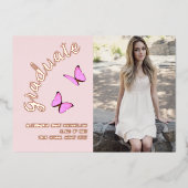 Roze Rose Gold Toen en Nu Foto Afstuderen Folie Uitnodiging (Voorkant)