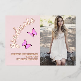 Roze Rose Gold Toen en Nu Foto Afstuderen Folie Uitnodiging