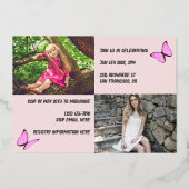 Roze Rose Gold Toen en Nu Foto Afstuderen Folie Uitnodiging (Achterkant)