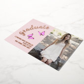 Roze Rose Gold Toen en Nu Foto Afstuderen Folie Uitnodiging (Gedraaid)