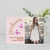 Roze Rose Gold Toen en Nu Foto Afstuderen Folie Uitnodiging (Staand Voorkant)