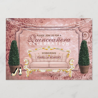 Roze Rose Gold Topiary Tuin Quinceañera Kaart