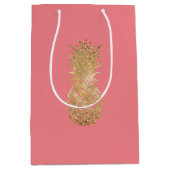 Roze Rose Gold Tropische Glitter Ananas Medium Cadeauzakje (Voorkant)