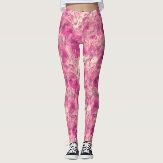 Roze Rose Gold Waterverf Marbling Leggings (Voorkant)
