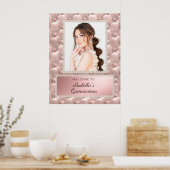 Roze Rose Gold White Pearls Quinceañera Foto Poster (Keuken)