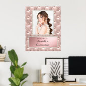 Roze Rose Gold White Pearls Quinceañera Foto Poster (Thuiskantoor)