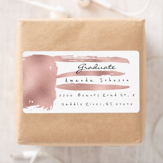 Roze Rose Golden Brush Stroke Afstuderen Dank u Etiket (Insitu)