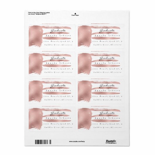 Roze Rose Golden Brush Stroke Afstuderen Dank u Etiket (Full Sheet)