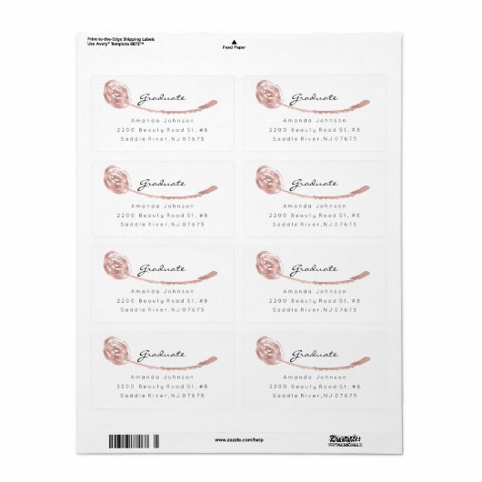 Roze Rose Golden Stippen Bruske Afstuderen Etiket (Full Sheet)