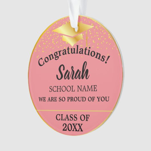 Roze Rose Goud Afstuderen Klasse van 2024 Custom Ornament (voorkant)