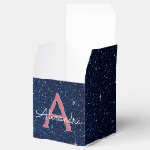 Roze Rose Goud & Blauw Glitter Monogram Bedankdoosjes (Geopend)