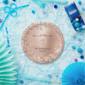 Roze Rose Goud Bloemen Glitter Custom Dank Papieren Bordje (Feest)