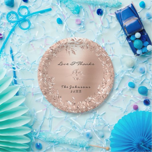 Roze Rose Goud Bloemen Glitter Custom Dank Papieren Bordje (Feest)