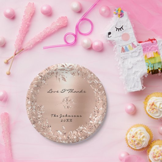 Roze Rose Goud Bloemen Glitter Custom Dank Papieren Bordje (Feest)