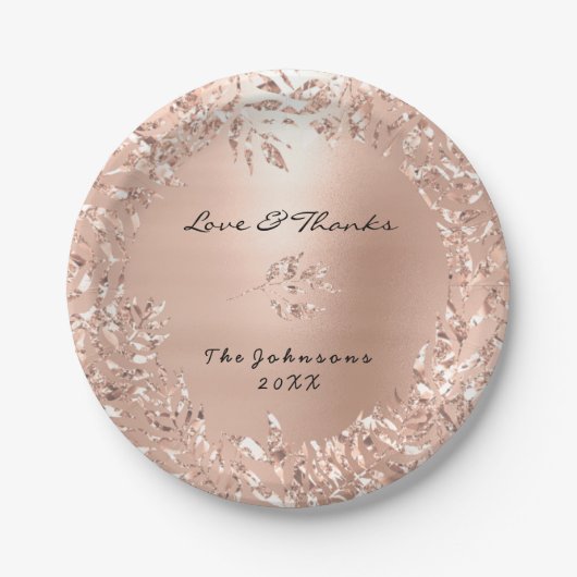 Roze Rose Goud Bloemen Glitter Custom Dank Papieren Bordje (Voorkant)