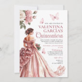 Roze Rose Goud Bloemen Quinceañera 15 Anos Kaart (Voorkant)