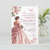 Roze Rose Goud Bloemen Quinceañera 15 Anos Kaart (Staand voorkant)