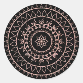 Roze Rose Goud Blush Metallic Mandala Zwart Ronde Sticker