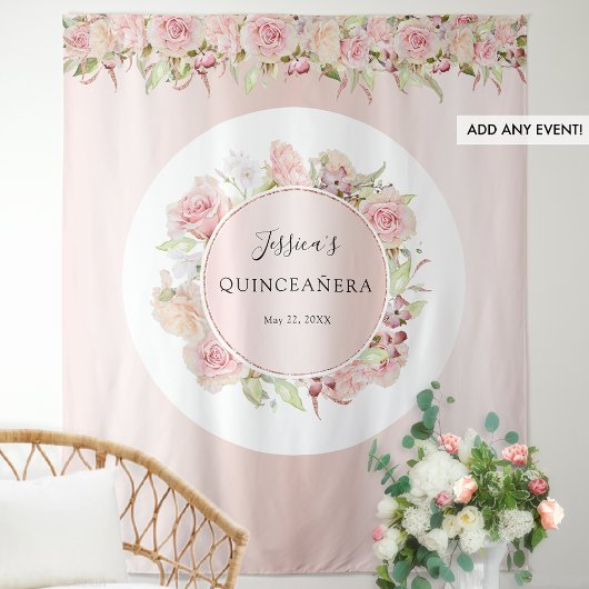 Roze, Rose Goud, Blush Quinceañera Fotobehang Wandkleed