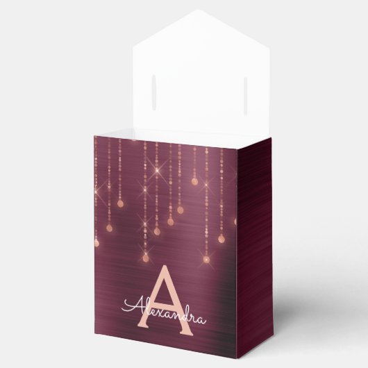 Roze Rose Goud Bourgogne Sparkle Monogram Bedankdoosjes (Geopend)