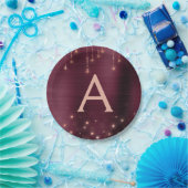 Roze Rose Goud Bourgogne Sparkle Monogram Verjaard Papieren Bordje (Feest)