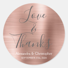 Roze Rose Goud Chique Metallic Liefde & Bedankt Ronde Sticker