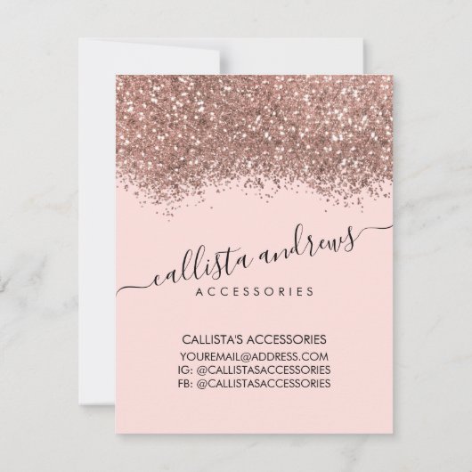 Roze Rose Goud Confetti Glitter Sieraden Care Kaar Notitiekaartje (Achterkant)
