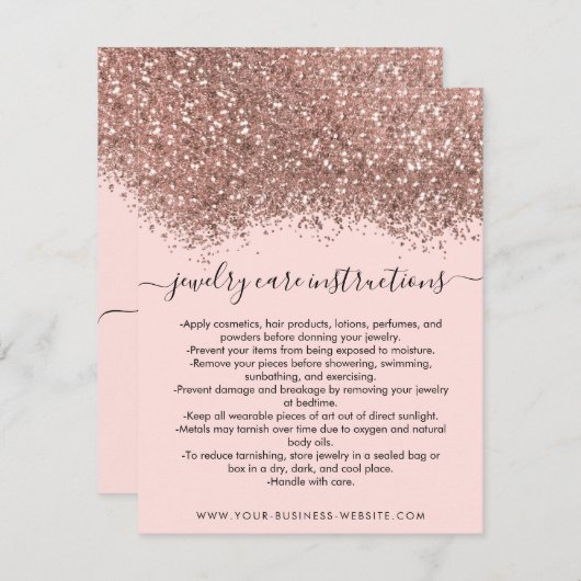 Roze Rose Goud Confetti Glitter Sieraden Care Kaar Notitiekaartje (Voorkant / Achterkant)