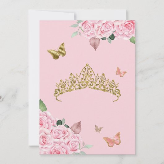 Roze Rose & Goud Elegante Vlinder Quinceanera Kaart (Achterkant)