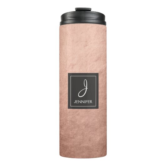 Roze Rose Goud Geborsteld Folie Print Monogram Thermosbeker (Voorkant)