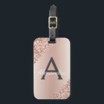 Roze Rose Goud Geborsteld Metalen Script Monogram  Bagagelabel<br><div class="desc">Roos Gold - Blush Pink Brushed Metal Folie en Sparkle Glitter Monogram Naam en Initiaal Bagagelabel voor een Vrijgezellenfeest,  bruiloft huwelijksreis of vrijgezellenfeest. Dit tasje label is ideaal voor Back to School,  Work of Travelling.</div>