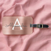 Roze Rose Goud Geborsteld Metalen Script Monogram Bagagelabel