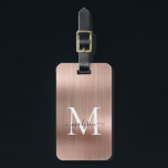 Roze Rose Goud Geborsteld Metalen Script Monogram  Bagagelabel<br><div class="desc">Roze Rose Goud Geborsteld Metalen Script Monogram Schattige Tas Label</div>