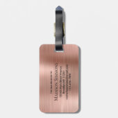 Roze Rose Goud Geborsteld Metalen Script Monogram Bagagelabel (Achterkant verticaal)